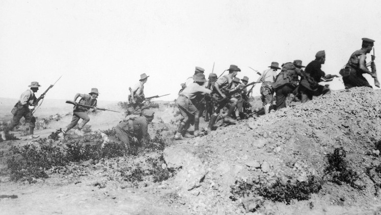 Australian troops charging an Ottoman trench, just before the evacuation