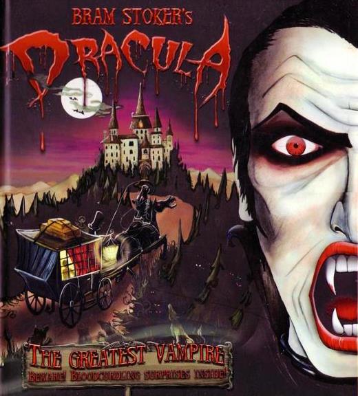 Bram Stokers Dracula The Greatest Vampire haunted castle Full Moon horse carriage blood sucking fangs scary book cover artwork