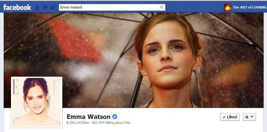 Emma Watson verified Facebook account cover photo cute girl umbrella 8million likes May 2013 Hermione HarryPotter