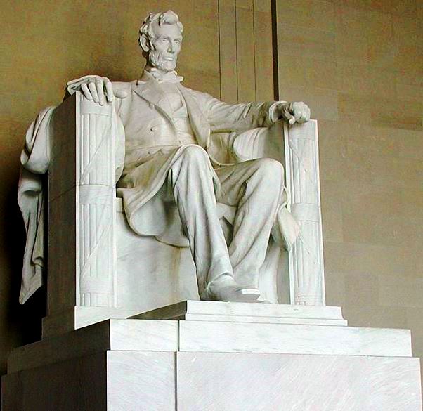 President Abraham Lincoln statue Daniel Chester French sculpture Memorial Washington USA carved white marble Beaux American Renaissance