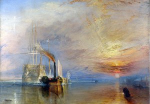 "The Fighting Téméraire tugged to her last Berth to be broken" 1839 oil painting by J.M.W Turner