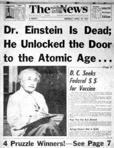 The Wasington Daily News 18th April 1955 front page headline ~ Dr Einstein is dead