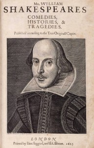 "Mr. William Shakespeare's Comedies, Histories, & Tragedies" published 1623 (First Folio Copper engraving by Martin Droeshout, London)