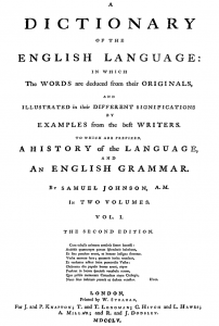 Title page from the 2nd edition of the Dictionary by Samuel Johnson published 15th April 1755