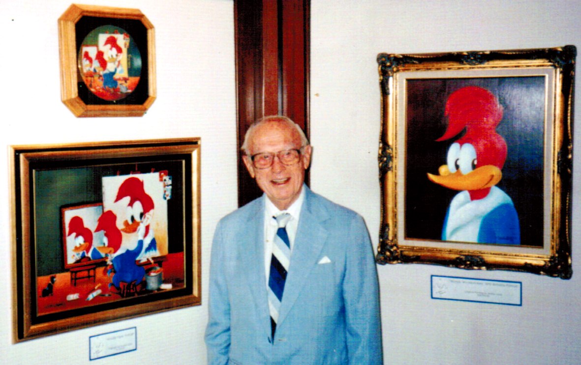 Walter Lantz with his creation Woody Woodpecker in 1990 (photo by D.Ramey Logan ~ WPPilot)