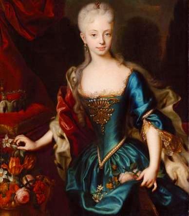 Archduchess Maria Theresa 1727 oil painting Andreas Möller 10 year old girl portrait royal flowers dress child art Hofburg Palace Vienna