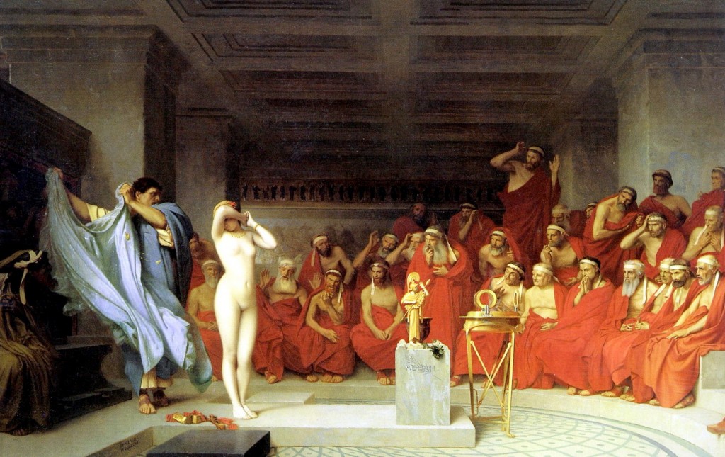 "Phrynerevealed before the Areopagus" 1861 oil painting by Jean-Léon Gérôme (Hamburger Kunsthalle Gallery)