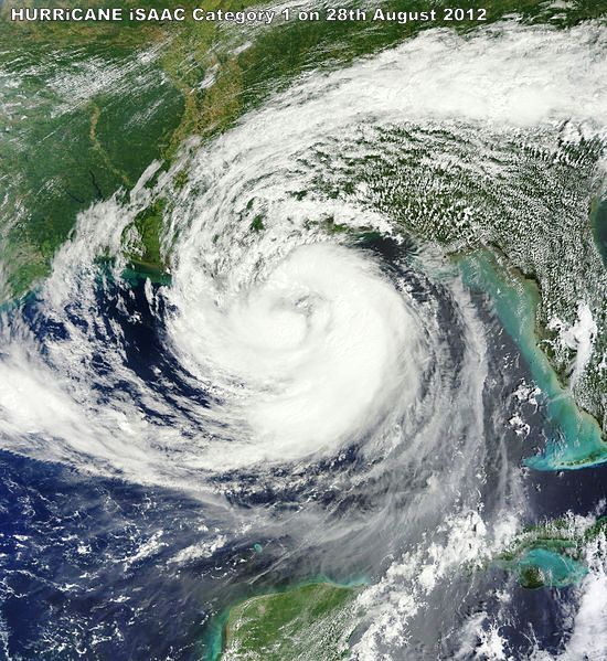 Hurricane Isaac NASA Terra satellite image 28th August 2012 tropical storm Gulf Coast Louisiana Mississippi New Orleans United States