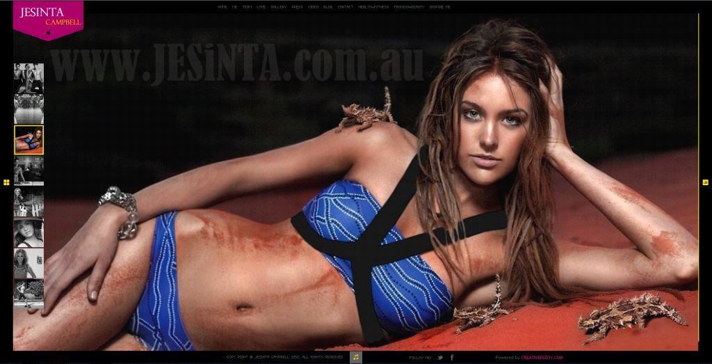 Jesinta Campbells official website Australian winner Miss Universe Australia 2010 sexy girl blue bikini  cute Thorny Dragon Devil Lizards