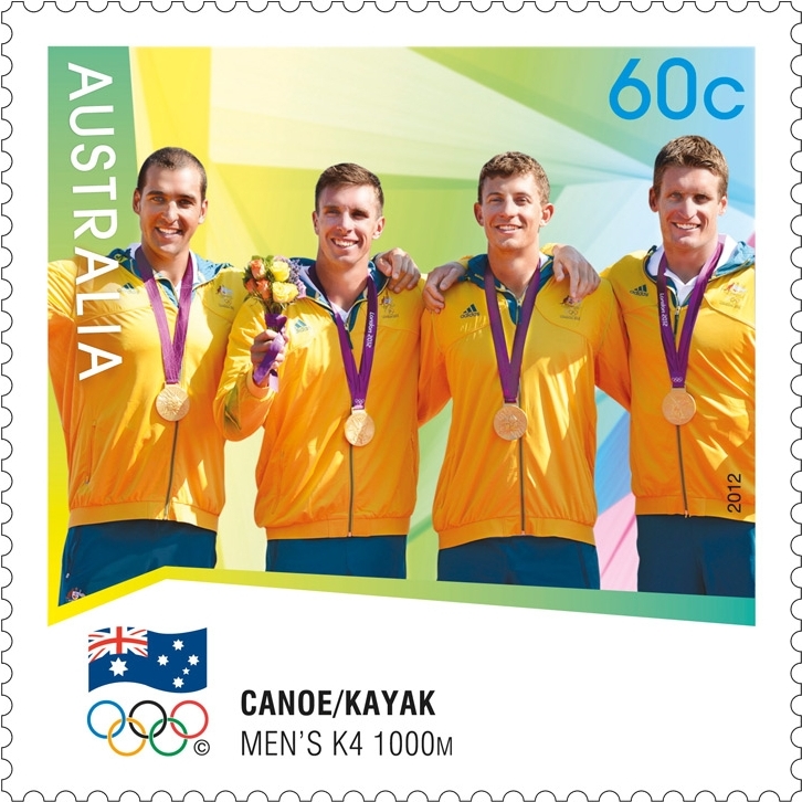 Men's K4 1000m Canoe Kayak team  medals Australian Gold Medallist stamps 2012 London Olympics 60cent postage stamp collectable souvenir