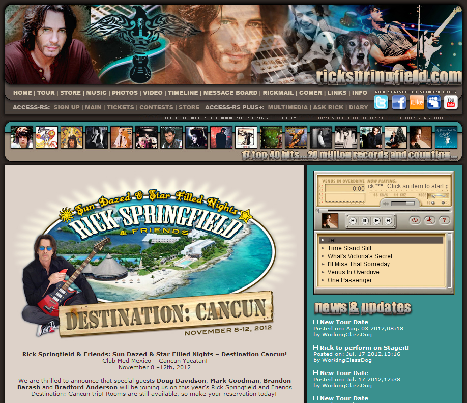 Rick Springfield.com official website 1980s music rock star guitar destination Cancun 2012 concert gig