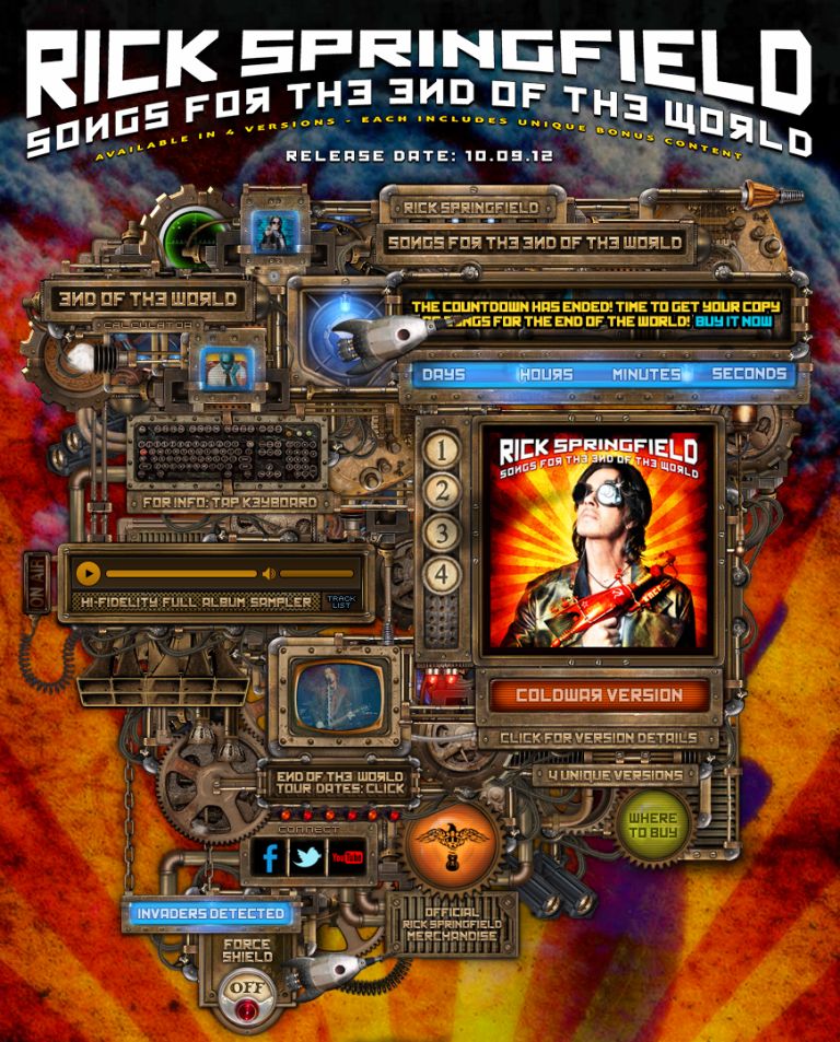www.Rick Springfield.com official website Songs For The End Of The World album release October 2012 design