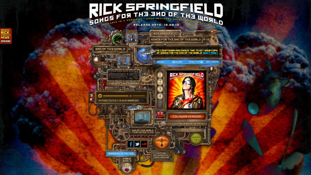 www.Rick Springfield.com official website Songs For The End Of The World album release October 2012 screen shot