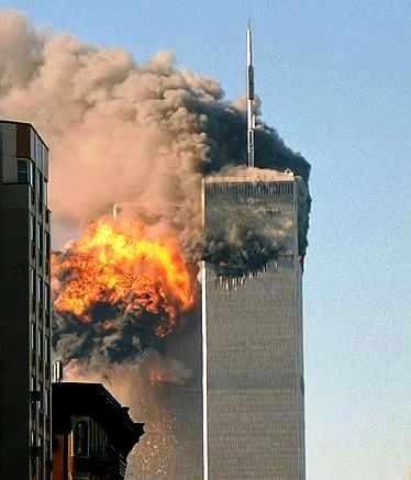 9-11 September 11 Attacks plane crashes south tower World Trade Center New York City impact explosion flames smoke 2001 photo