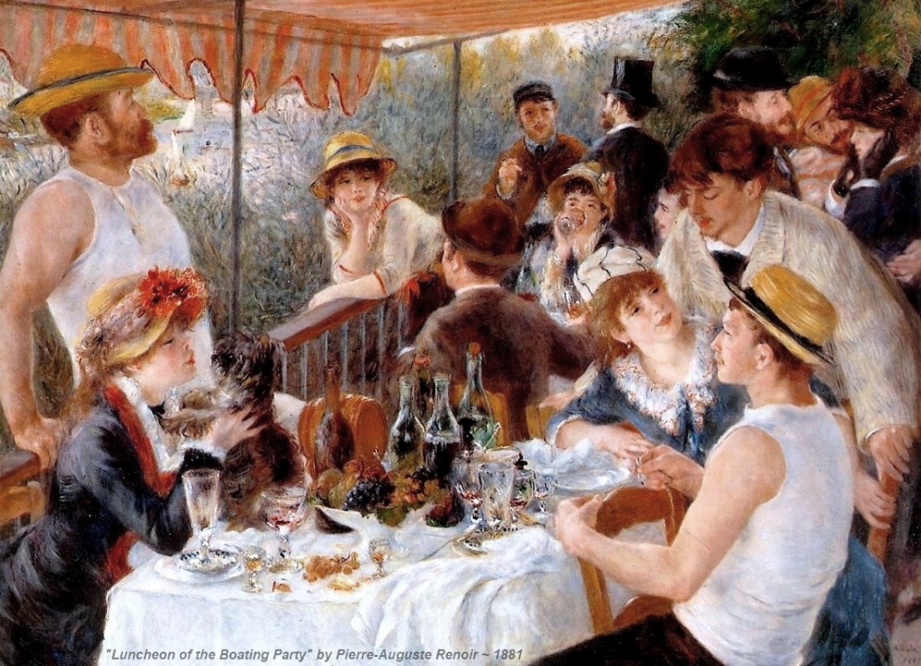 Luncheon of the Boating Party 1881 oil painting Pierre-Auguste Renoir French impressionism people picnic hats wine grapes