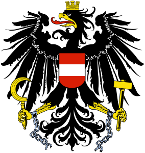 Austrian Coat of arms Österreich Austria flag emblem black eagle wings crown broken chains hammer sickle graphic design by Gryffindor