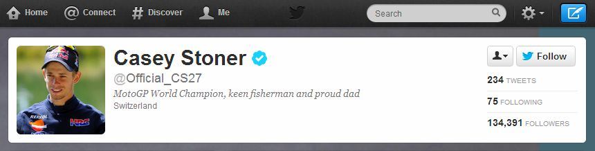 Casey Stoner verified Twitter Official CS27 account MotoGP World Champion motorcycle rider racer keen fisherman & proud dad photo