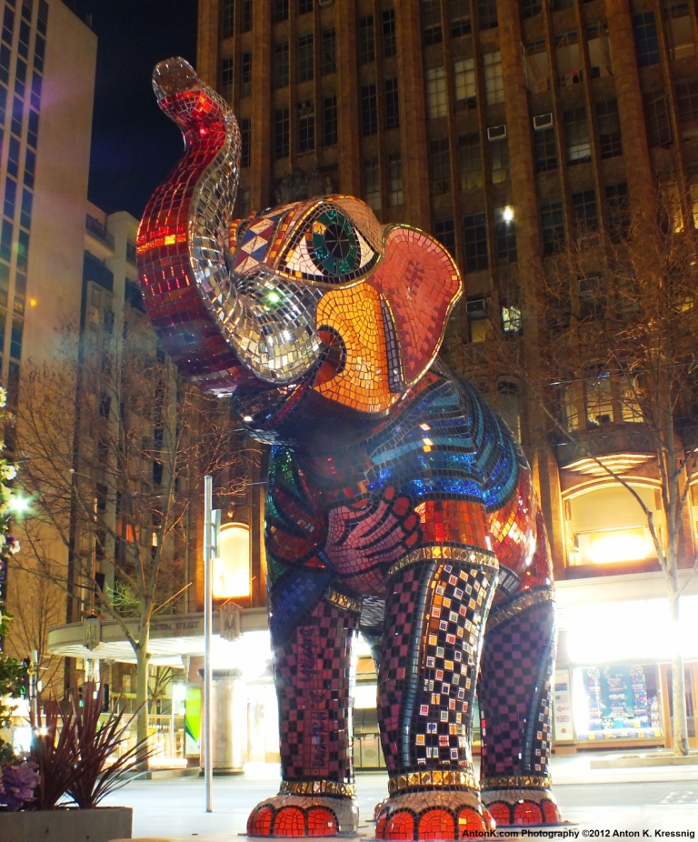 Mali Elephant Melbourne Zoo 150th Anniversary mosaic tile art sculpture by Deborah Halpern Swanston Street Manchester Unity building