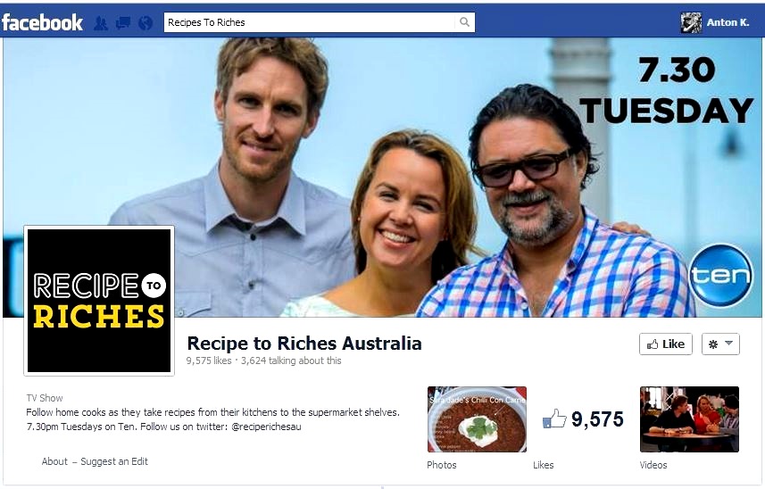 Recipe to Riches Australia Facebook likes experts Darren Robertson Carolyn Creswell David Nobay Ten TV 2013