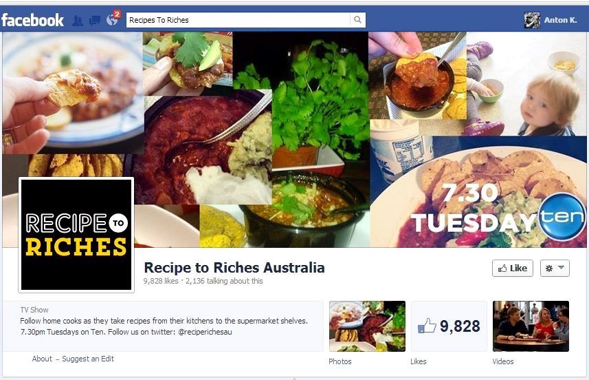 Recipe to Riches Australia Facebook likes home cooking meals kitchen food supermarket Tuesday Ten TV 2013