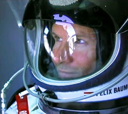 Red Bull Stratos Felix Baumgartner  smiling helmet Austrian skydiver Mission edge Space World record Roswell New Mexico USA October 2012