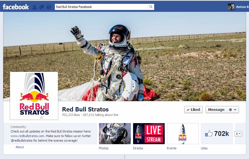 Red Bull Stratos www.Facebook.com Felix Baumgartner Austrian skydiver parachute landing mission World record 2012 Roswell New Mexico USA likes