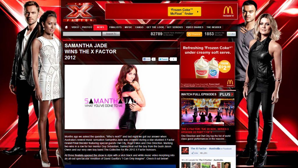 Samantha Jade wins 2012 X Factor 2012 au.tv.Yahoo.com website Ronan Keating Mel B Melanie Brown Guy Sebastian Natalie Bassingthwaighte