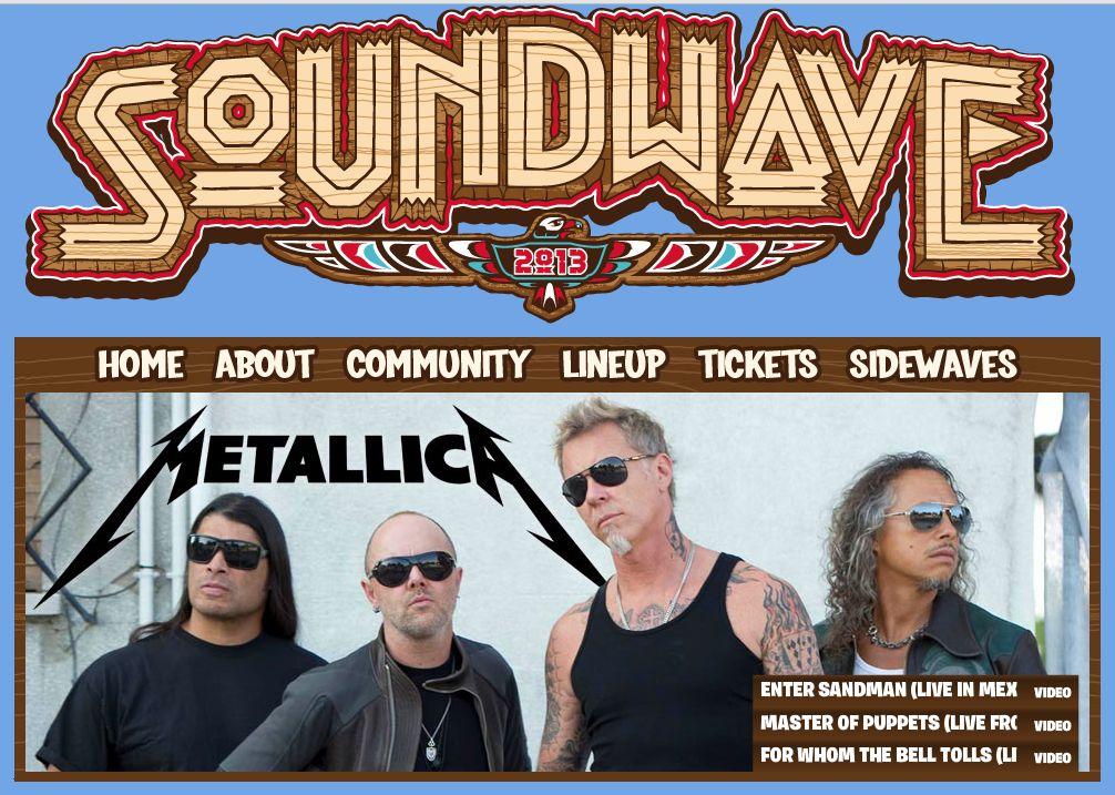 Soundwave 2013 Lineup Metallica Australia heavy metal music festival concert gig James Hetfield Lars Ulrich Robert Trujillo Kirk Hammett band