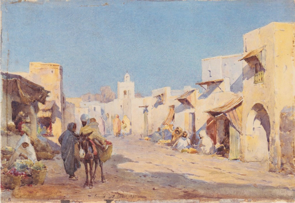 Bedouins in Camp village Beduinendorf Leopold Carl Müller 1878 watercolor painting 1800s art market street desert donkey mule