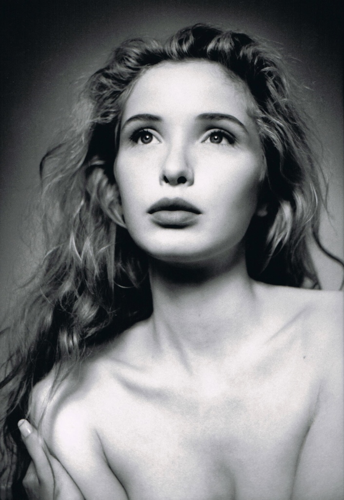 Julie Delpy French actress filmmaker beautiful topless girl long hair woman black & white photograph by Fabrice Lévêque 1991