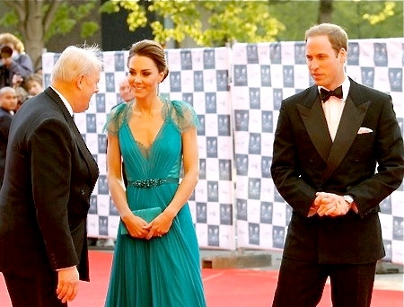 Kate Middleton Prince William 2012 few months before becoming pregnant & showing baby bump teal gown Jenny Packham