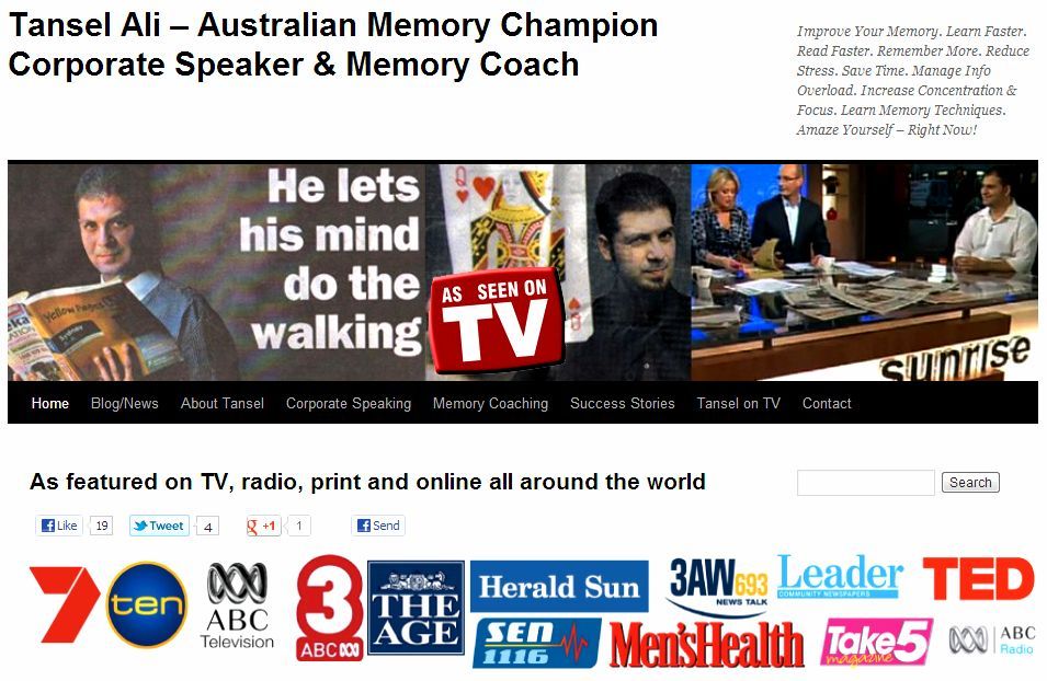 Tansel Ali Australian memory champion Human Yellow Pages Grandmaster of Memory improve Your Memory.com.au website coach