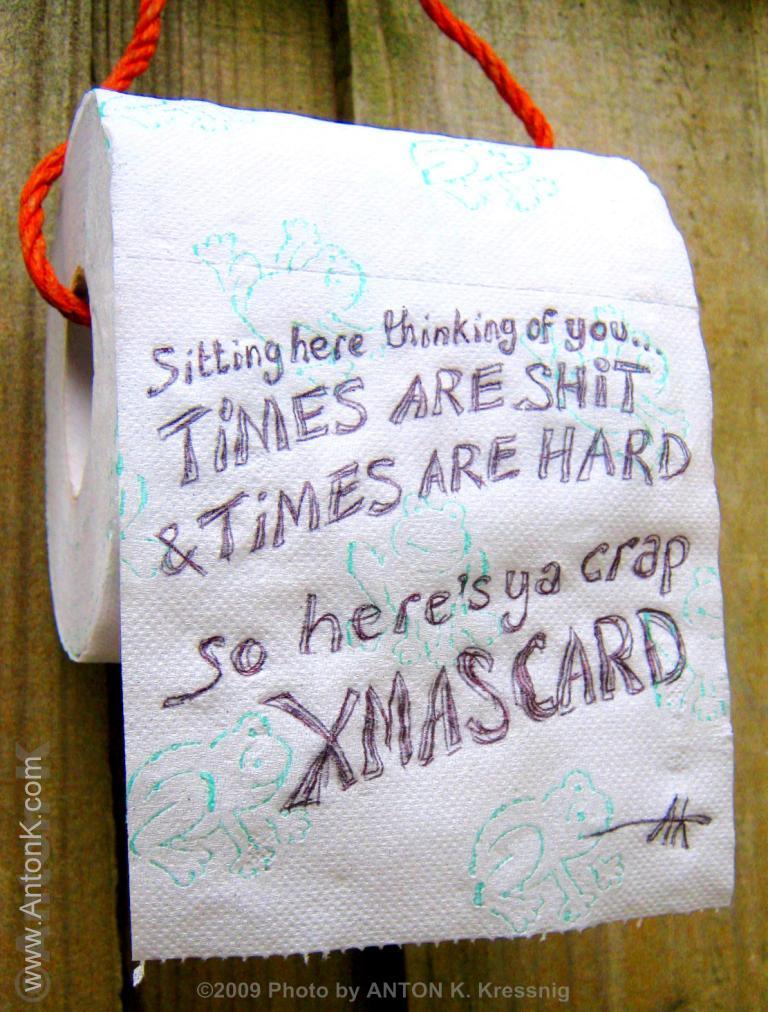 Times are shit & times are hard heres ya crap Xmas Card funny Christmas meme toilet roll holder poem