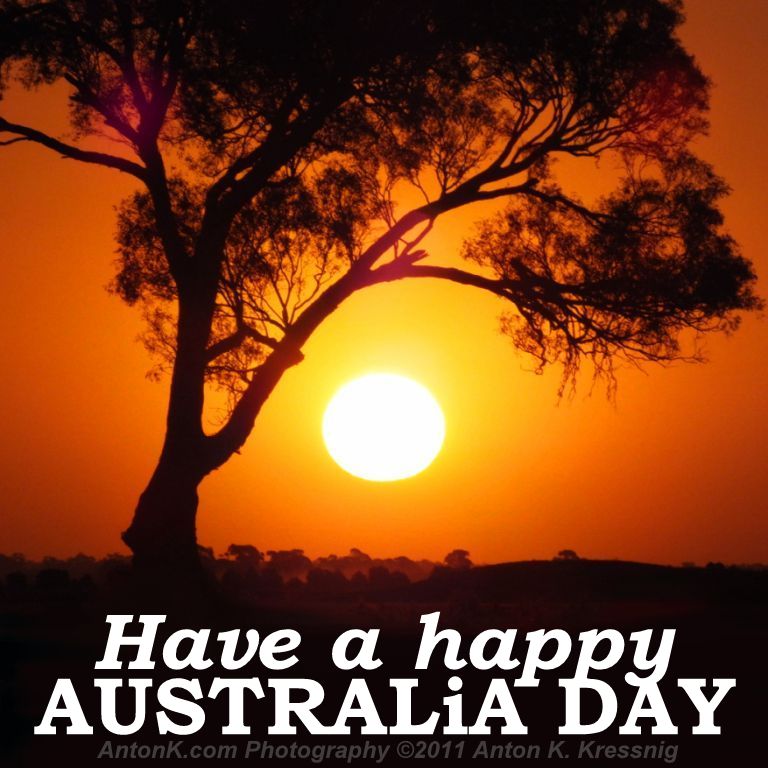 Have a happy Australia Day summer sunset gumtree Middle Creek Victoria Australian Aussie countryside photo Anton K Kressnig