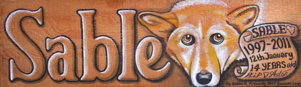 Sable dog r.i.p 1997 12th January 2011 scroll 14 years old in memory art painting wood plaque by AntonK