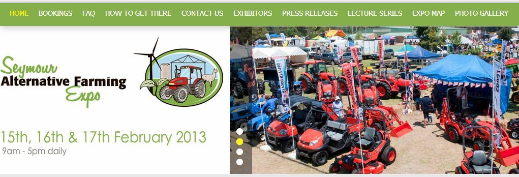 Seymour Alternative Farming Expo .com February 2013 red tractors machines farmers show exhibition banner