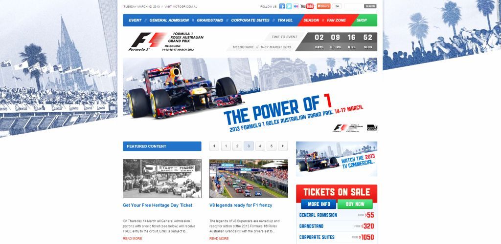 2013 Formula1 Rolex Australian Grand Prix Melbourne website March tickets racing cars Albert park