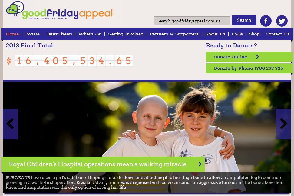 Good Friday Appeal website 2013 Royal Children's Hospital Easter donation record $16 million cute girls kids charity