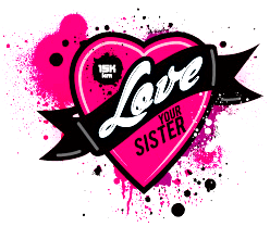 Love Your Sister pink heart logo design graphic sticker tattoo style  paint splatter black ink