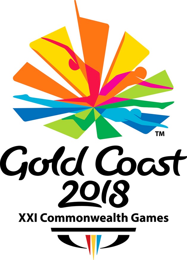 Gold Coast 2018 Commonwealth Games graphic logo full multi colour windmill design emblem swimming athletes