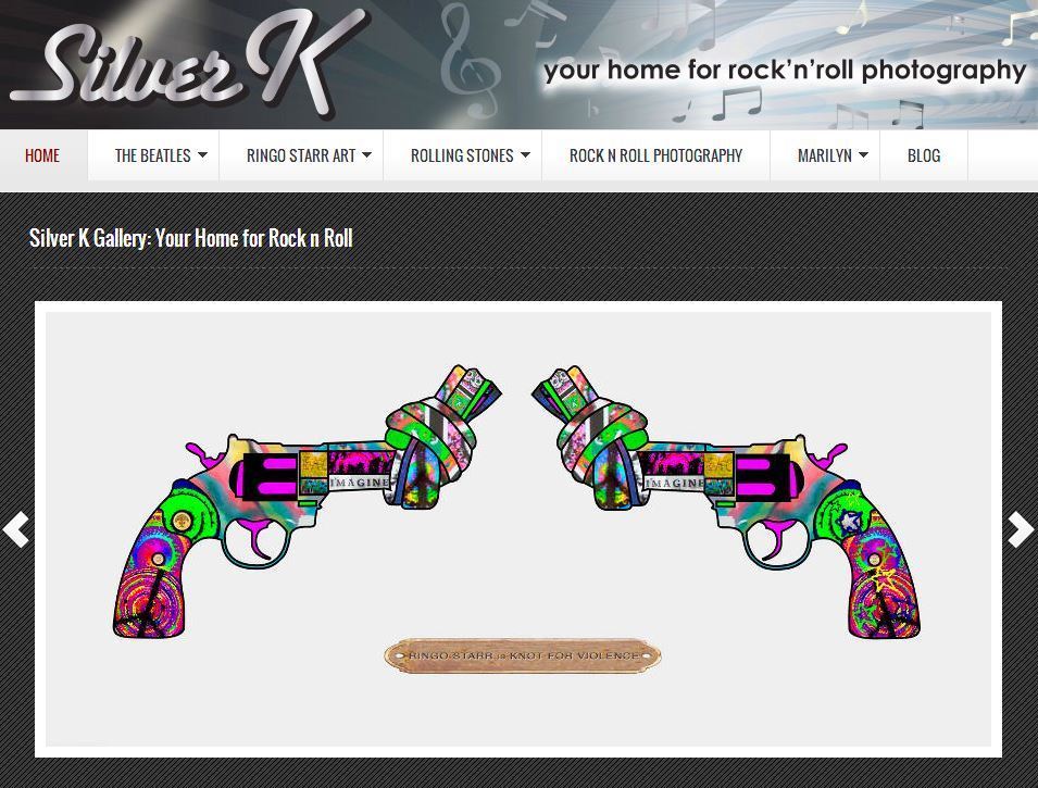 Silver K Gallery.com.au website home rock’n’roll photography Ringo Starr knot for violence guns art exhibition 2013