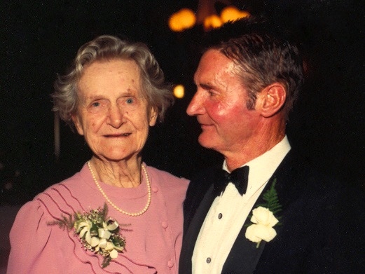 Cliff Young in suit and his mother on special occasion with mum black tie event