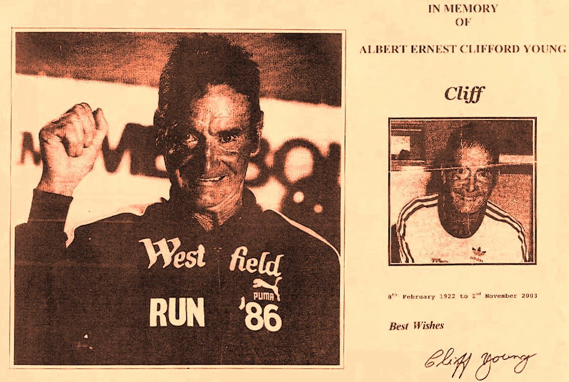 In memory of Cliff Young Westfield ultra marathon champion signature autograph run 1986 Albert Ernest Clifford photo funeral memorial
