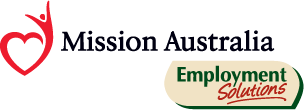 Mission Australia Employment Solutions logo banner red heart person graphic emblem