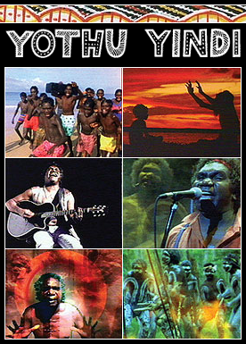 YothuYindi Aboriginal rock band lead singer Mandawuy Yunupingu singing dancing guitar playing kids sunset dreaming children dancing