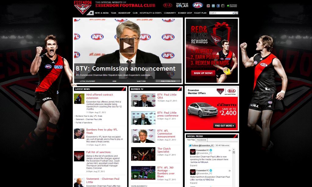 Essendon Football Club website AFL commission Mike Fitzpatrick video 2013 AFL finals James Hird banned drugs supplements sanctions