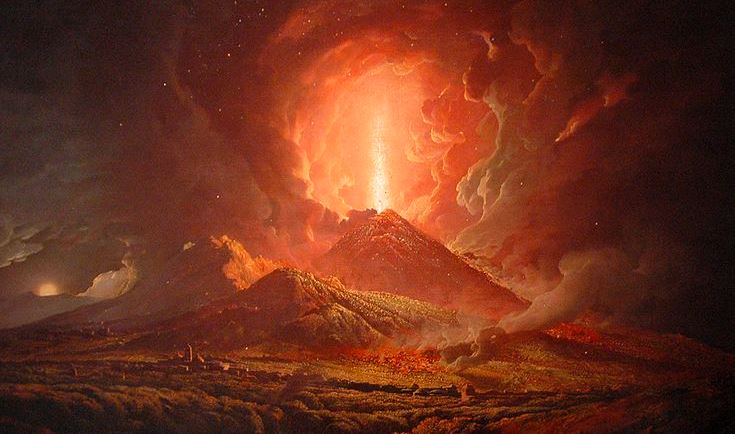 Vesuvius volcanic eruption Portici Naples Italy erupting volcano night painting Joseph Wright Derby 18th century 1700s red fire Art