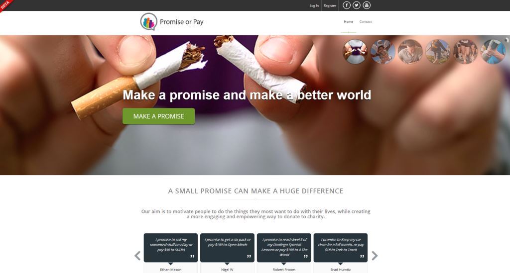 PromiseOrPay.com website stop smoking motivational pledge help charities hands break cigarette smoke bad habit how to quit
