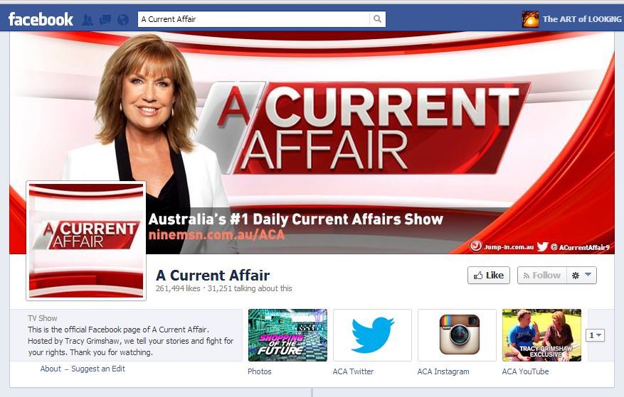 A Current Affair official Facebook page channel Nine 9 TV show Tracy Grimshaw blonde hair presenter television