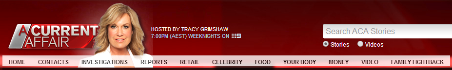 A Current Affair official website channel Nine 9 TV show Tracy Grimshaw blonde hair presenter television red banner